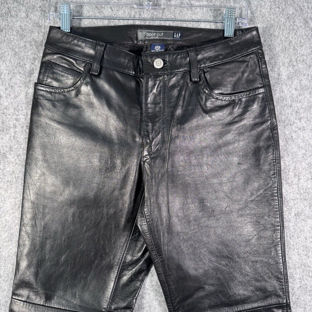 Gap Leather Pants Womens Size 4 Black Boot Cut Biker Grunge Y2K Lined - Picture 2 of 10